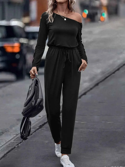 One Shoulder Long Sleeve Jumpsuit