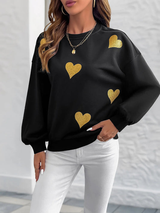 Heart Print Long Sleeve Sweatshirt