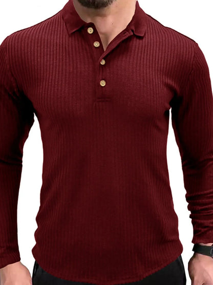 Men's Ribbed Knit Long Sleeve Polo