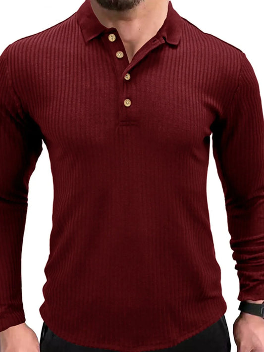 Men's Ribbed Knit Long Sleeve Polo