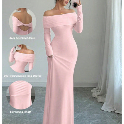 Elegante vestido de noche midi con hombros descubiertos