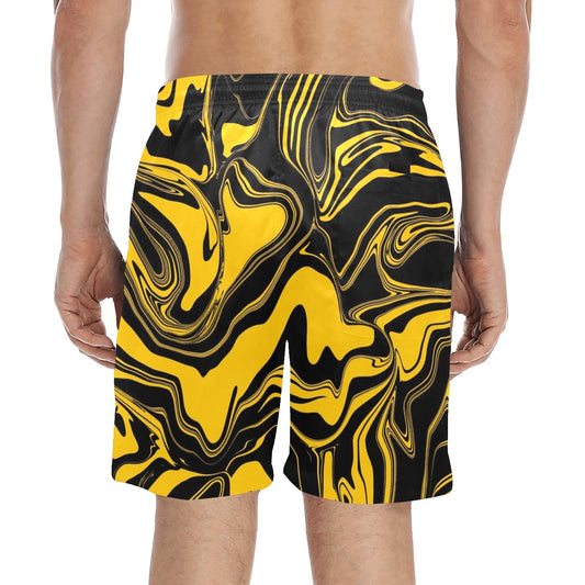 Black and Yellow Abstract Melt Swim Shorts