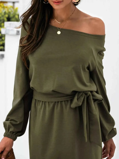 One Shoulder Tie Waist Dress