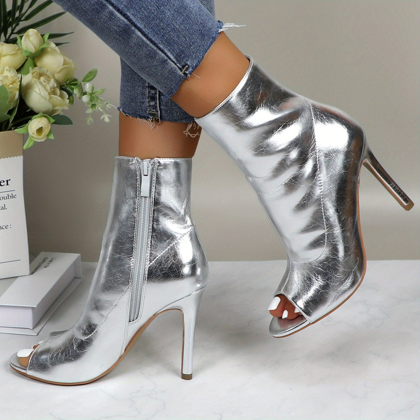 Metallic Stiletto Boots Dance Party Shine