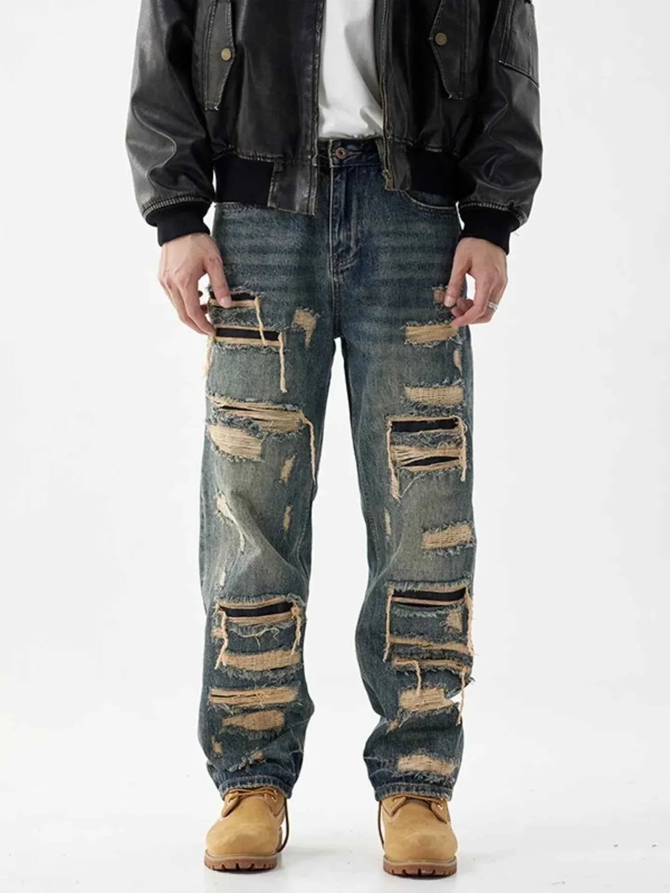 Men's Distressed Wide Leg Jeans