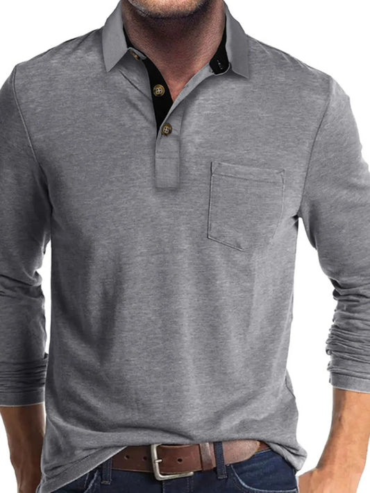 Men's Full Size Long Sleeve Pocket Polo Shirt Plus Size
