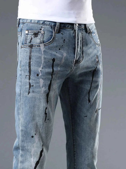 Men's Splatter-Paint Style Slim Fit Jeans