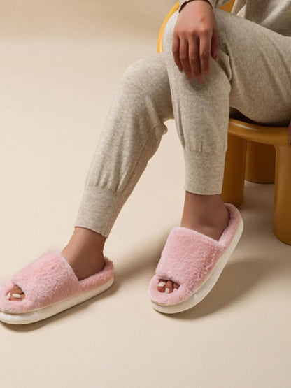 Fluffy Open Toe Comfort Slippers