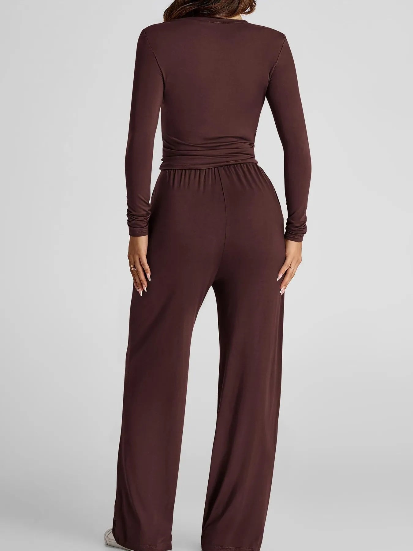 Round Neck Long Sleeve Top and Pants Set