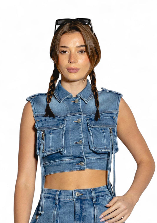 Sleeveless Denim Trucker Jacket