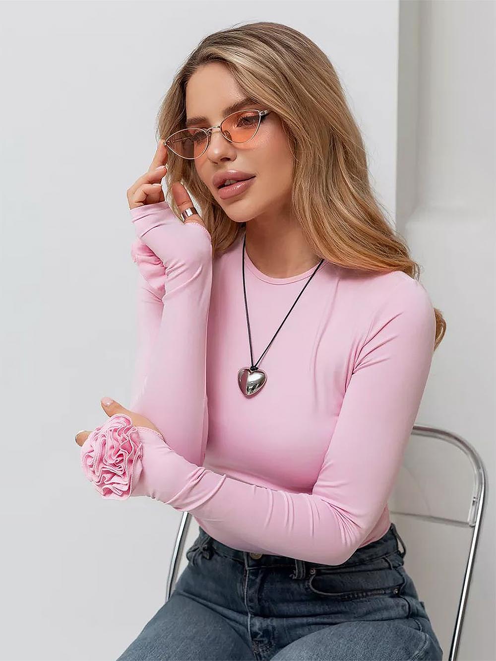 3D立體花卉修身長袖T卹 | NCS 