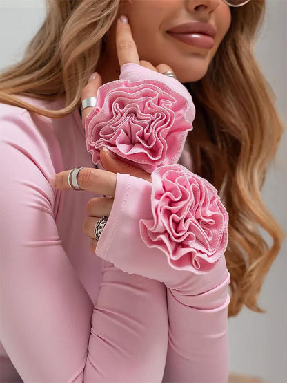 3D立體花卉修身長袖T卹 | NCS 