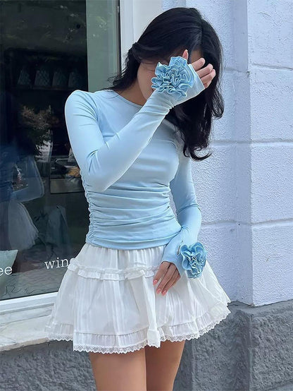 3D立體花卉修身長袖T卹 | NCS 