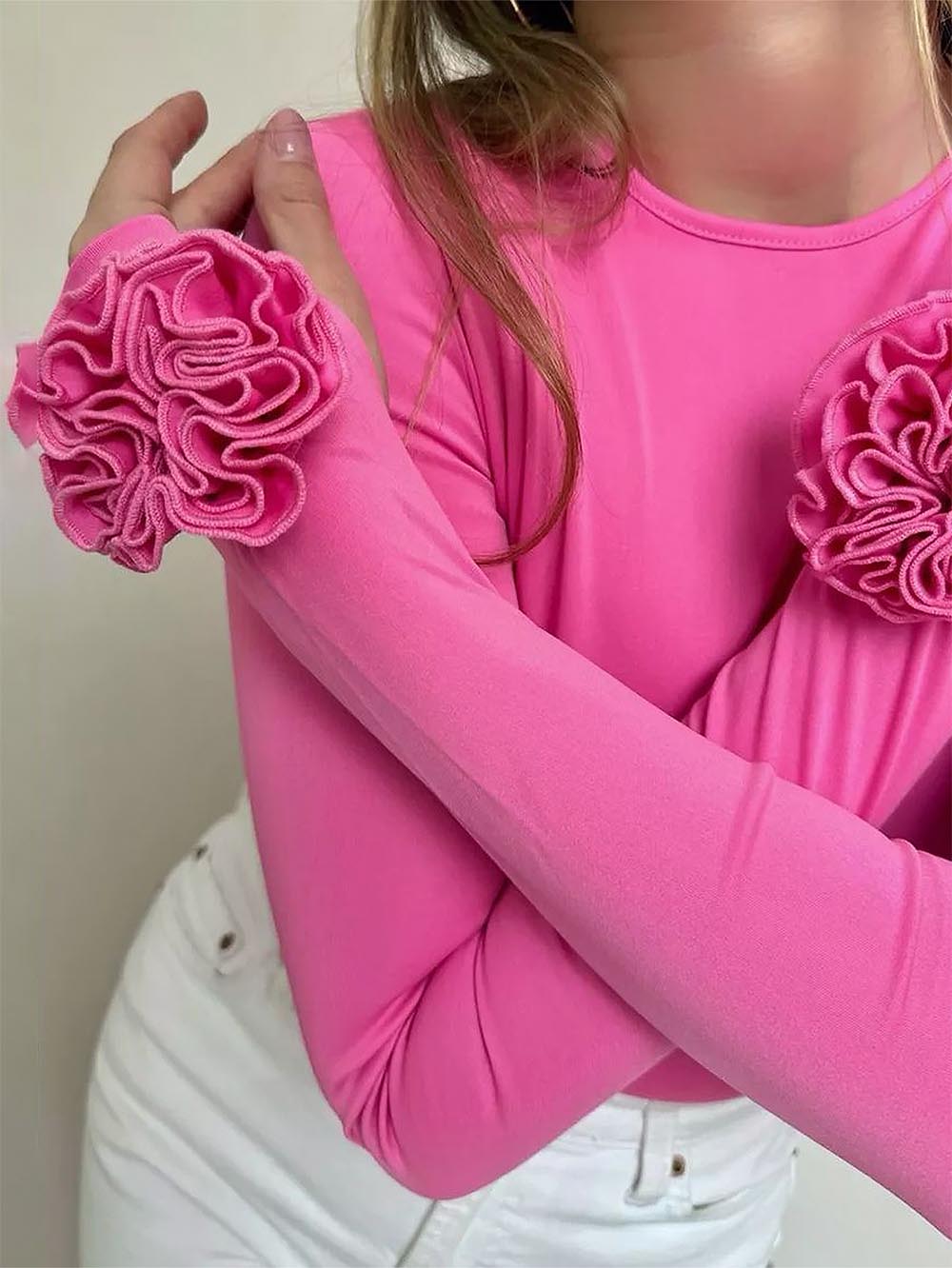 3D立體花卉修身長袖T卹 | NCS 