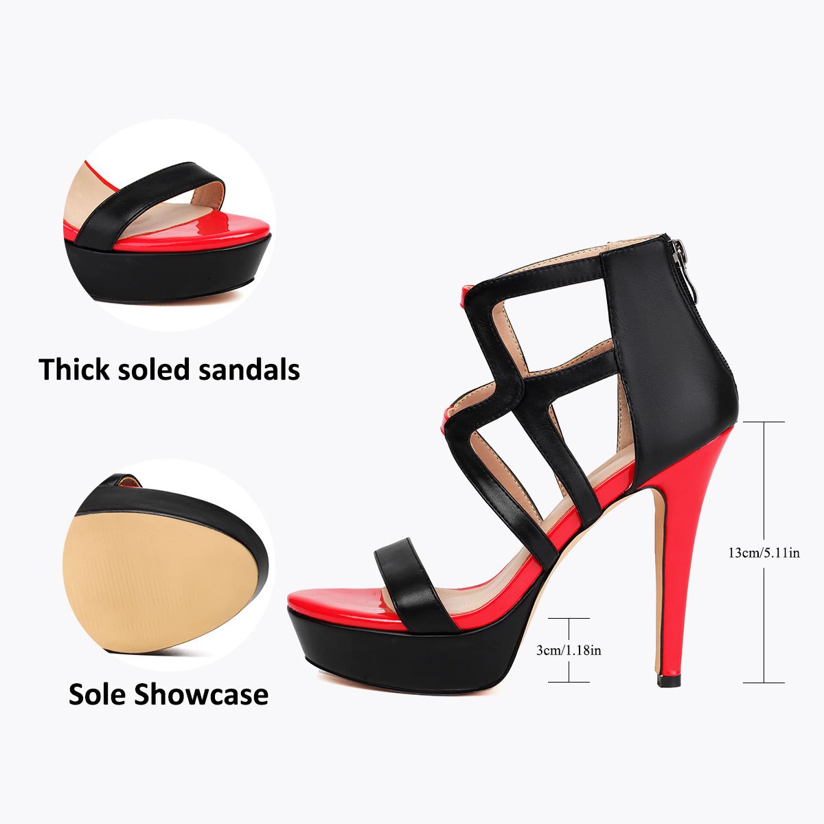 Black  Red Platform Heels Bold Strappy Sandals