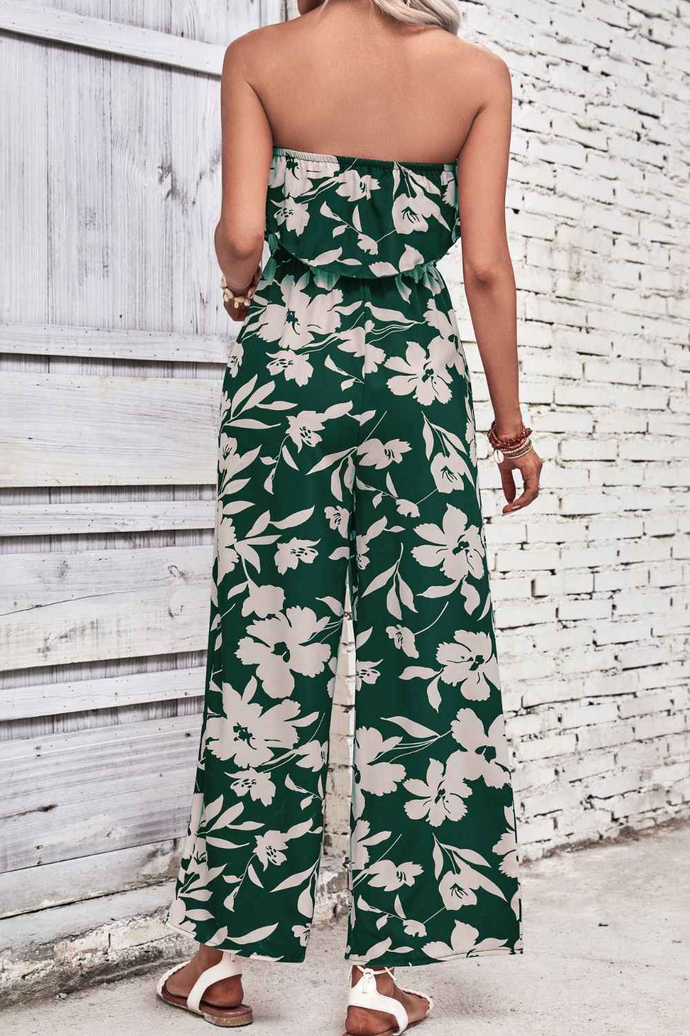 Stylish Floral Strapless : Wide Leg Jumpsuit