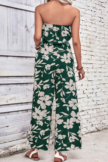 Stylish Floral Strapless : Wide Leg Jumpsuit