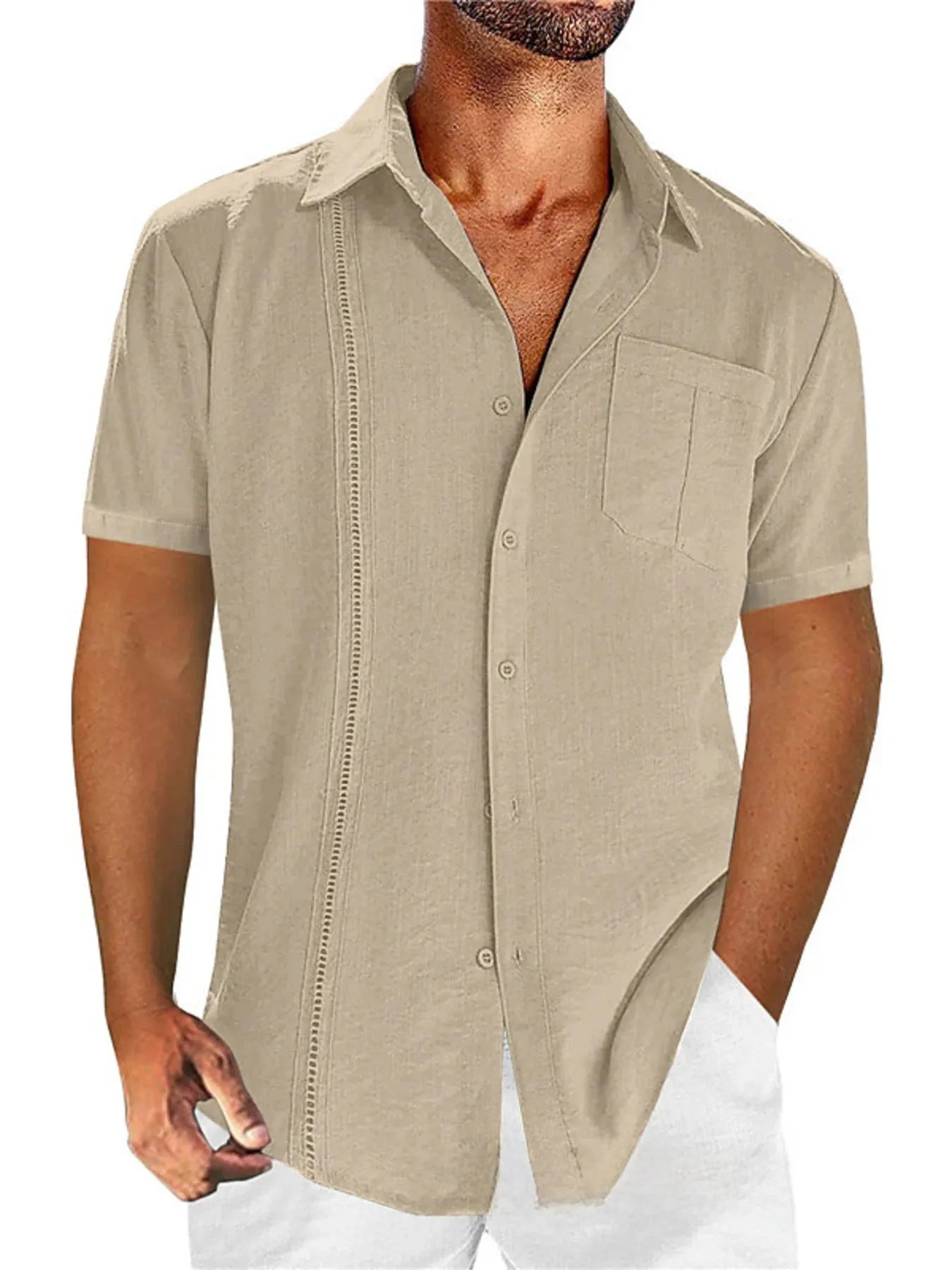 Men's Full Size Linen-Blend Short Sleeve Button-Down Shirt Plus Size