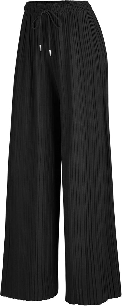 Made by Johnny Women'S Pleated Wide Leg Palazzo Pants with Drawstring