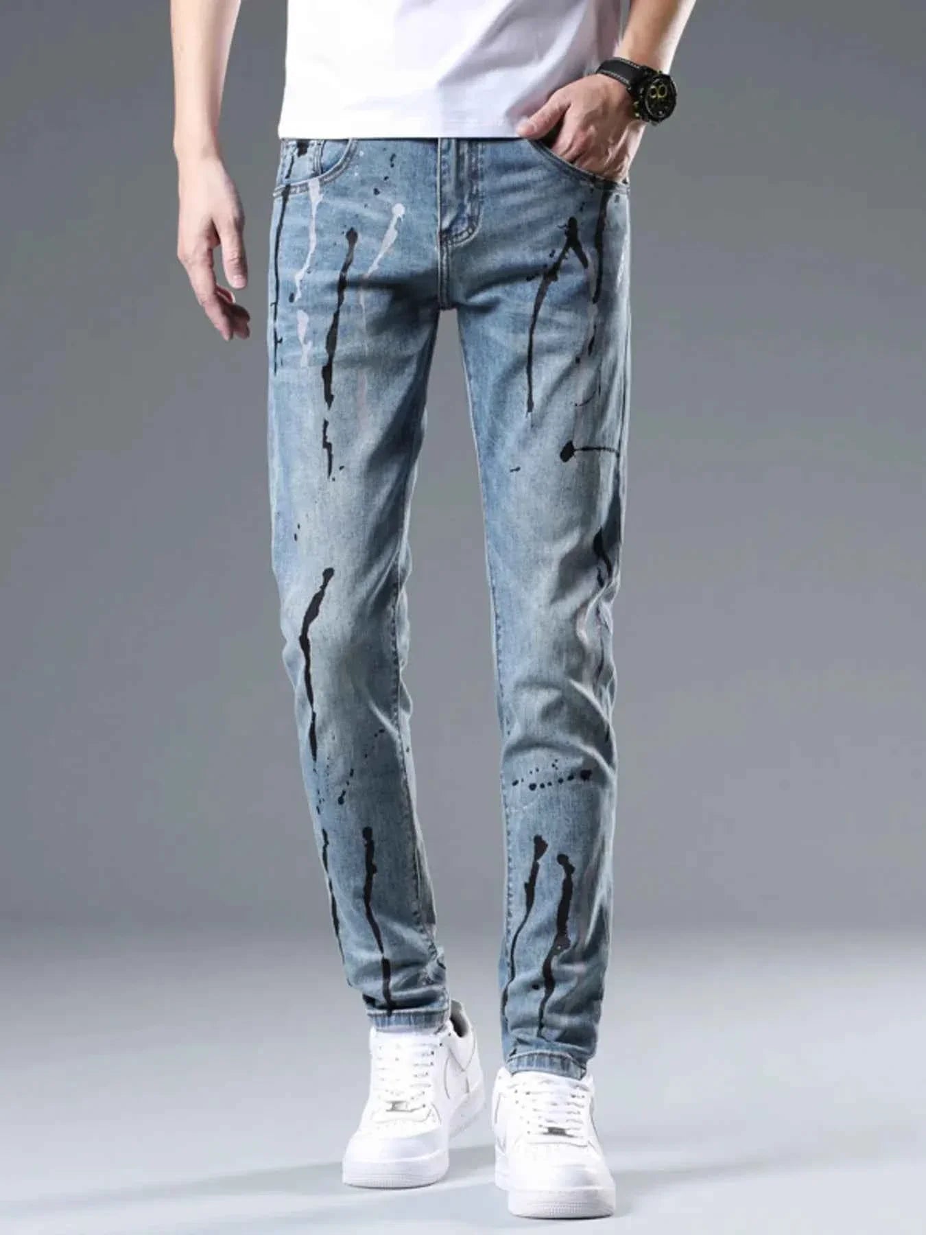 Men's Splatter-Paint Style Slim Fit Jeans