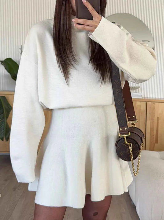 Round Neck Long Sleeve Mini Sweater Dress