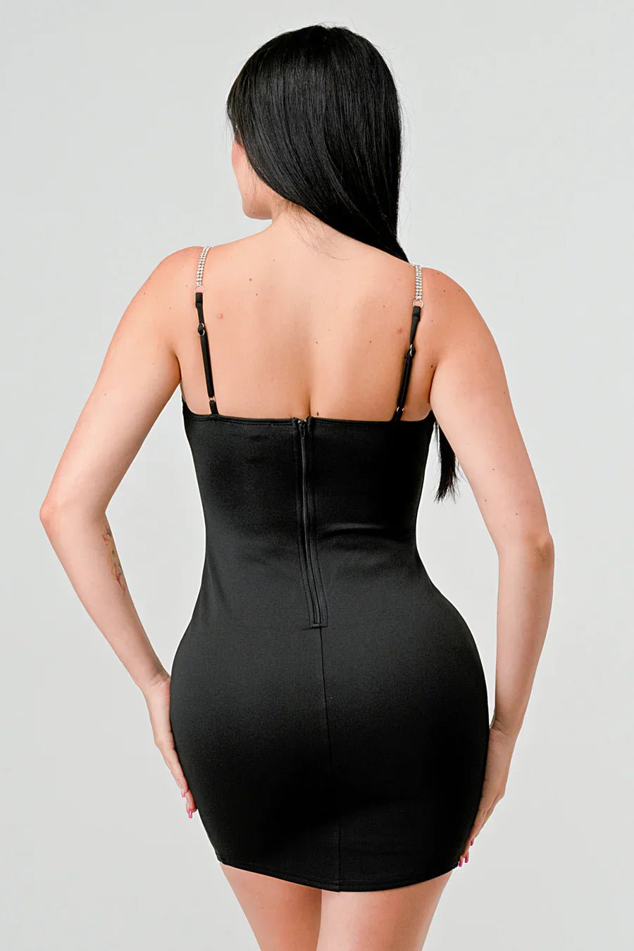 奢華科技風綴飾吊帶緊身迷你連身裙