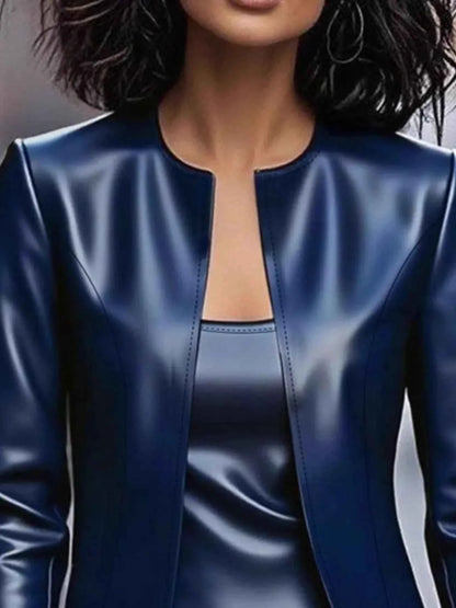 Open Front Leather Jacket & Dress Set