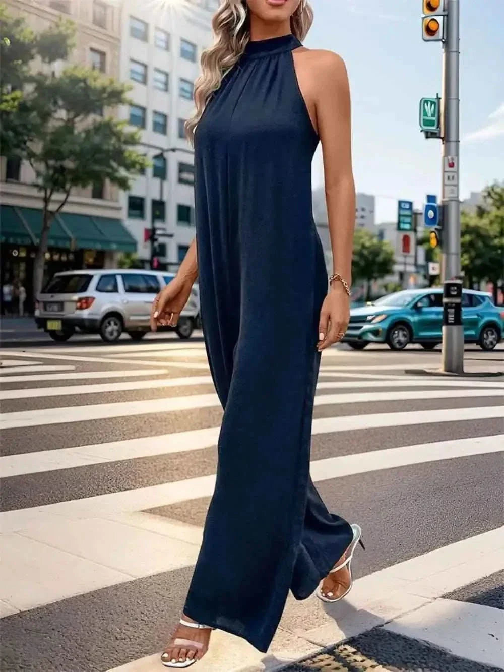 Perfee Tied Grecian : Wide Leg Jumpsuit