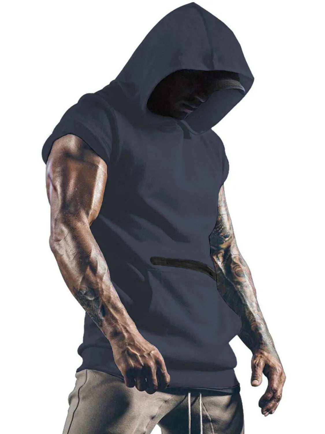 Men's Plus Size Kangaroo Pocket Hooded Tank