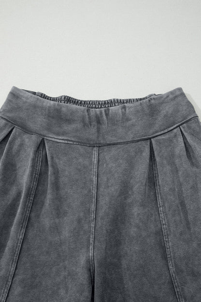 Medium Grey Mineral Wash Jogger Style High Waist Casual Pants