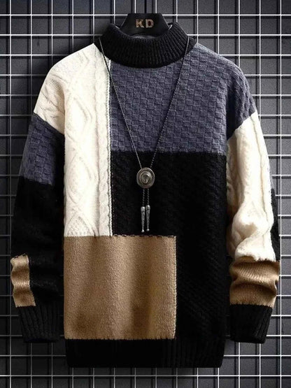 Men's Plus Size Color Block Knitted Pullover