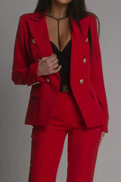 Long Sleeve Blazer and Pants Set Plus Size