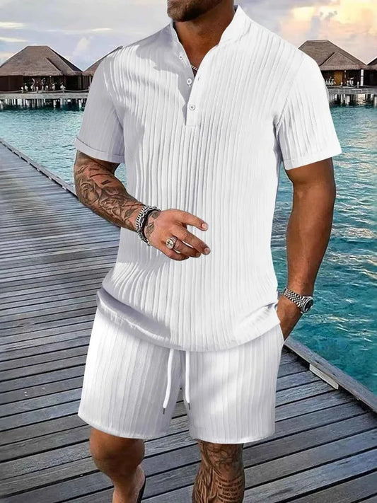 Men's Plus Size Short Sleeve Shirt and Shorts Set - Two Piece Summer Outfit