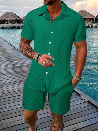 Men's Full Size Collared Neck Short Sleeve Top and Shorts Set Plus Size