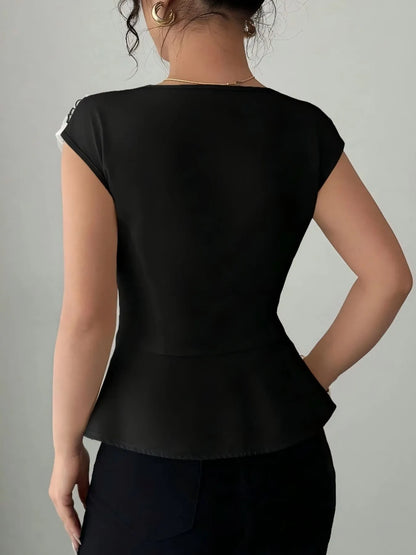 花卉圖案短袖荷葉上衣