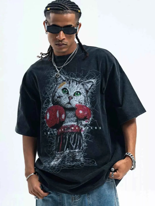 Men's Cat Graphic Vintage Wash T-Shirt