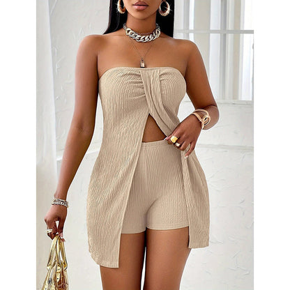 2 Piece Outfits Elegant Textured Strapless Ruched