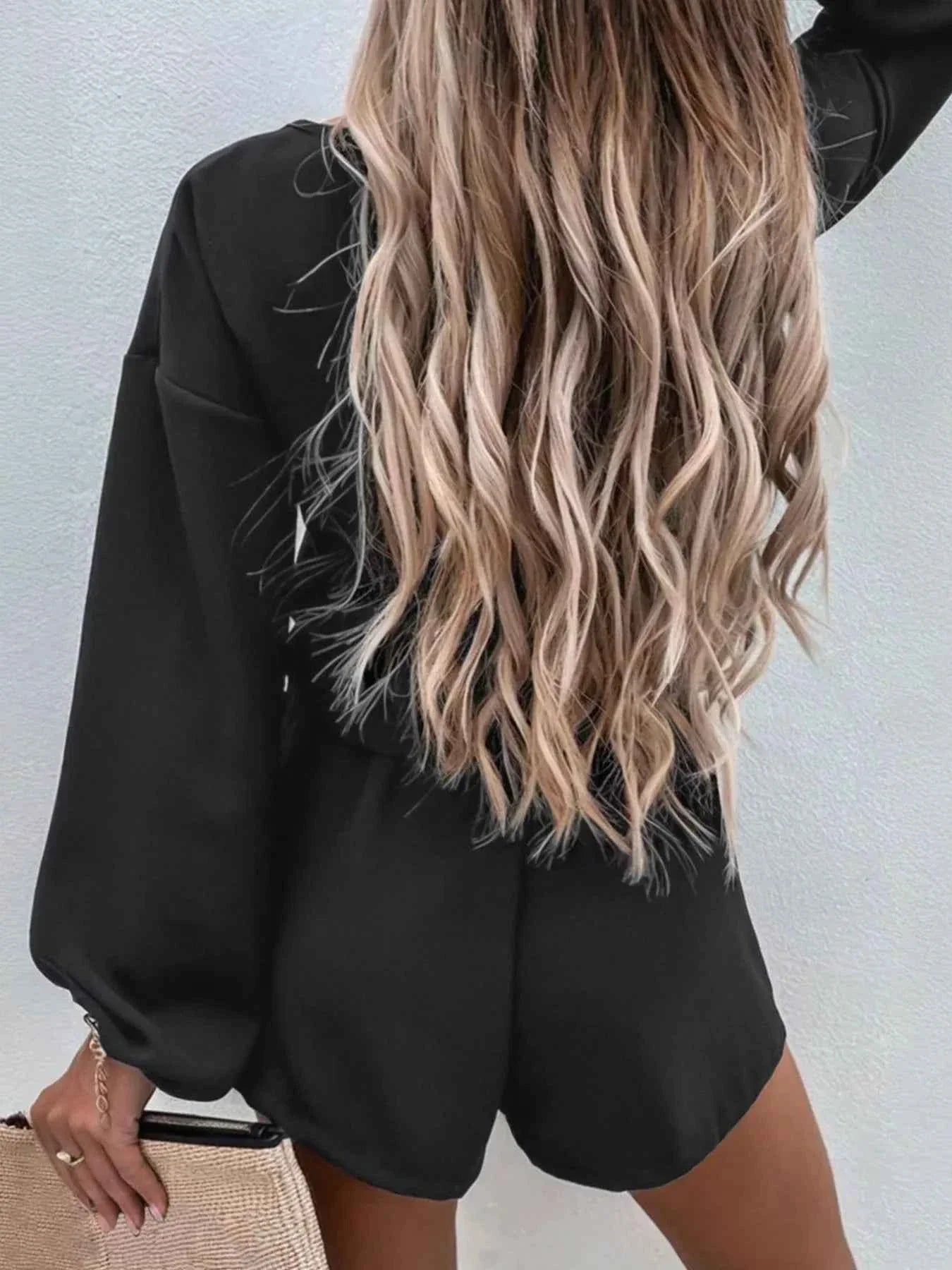 Casual Solid Color Top and Drawstring Shorts Two-Piece Set