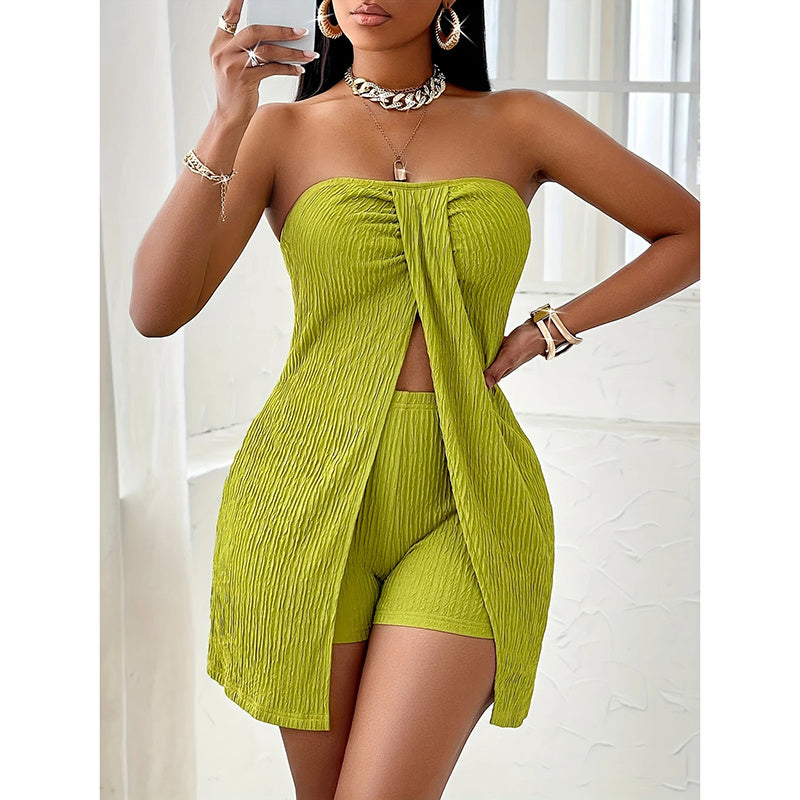 2 Piece Outfits Elegant Textured Strapless Ruched