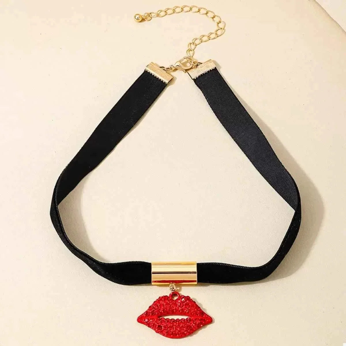 Rhinestone Lip Earrings and Necklace Jewelry Set