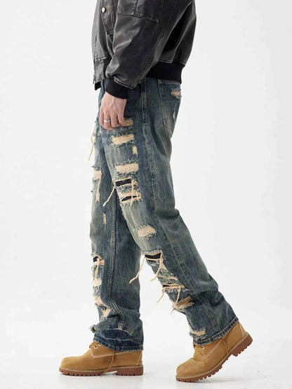 Men's Distressed Wide Leg Jeans