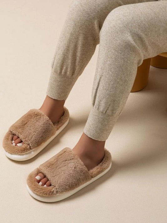 Fluffy Open Toe Comfort Slippers