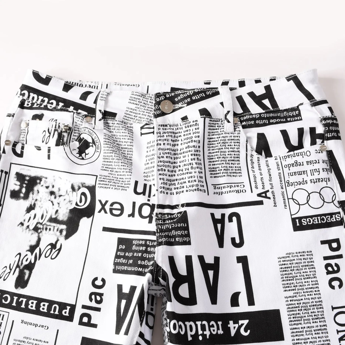 男士時尚不對稱印花牛仔褲