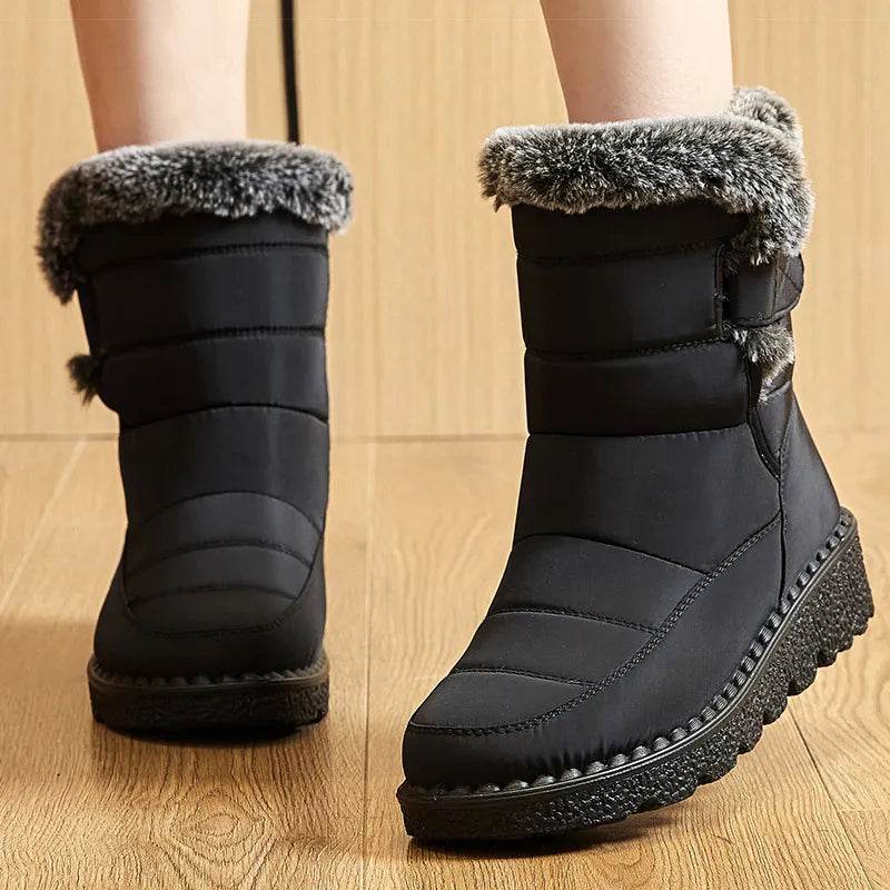 Women’s Waterproof Fur-Lined Ankle Boots – 2025 Trend Low-Heel Winter Shoes for Everyday Comfort