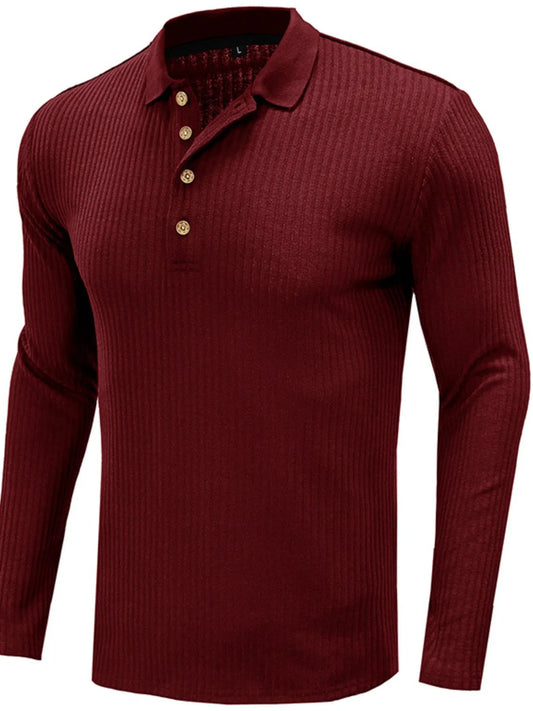 Men's Ribbed Knit Long Sleeve Polo