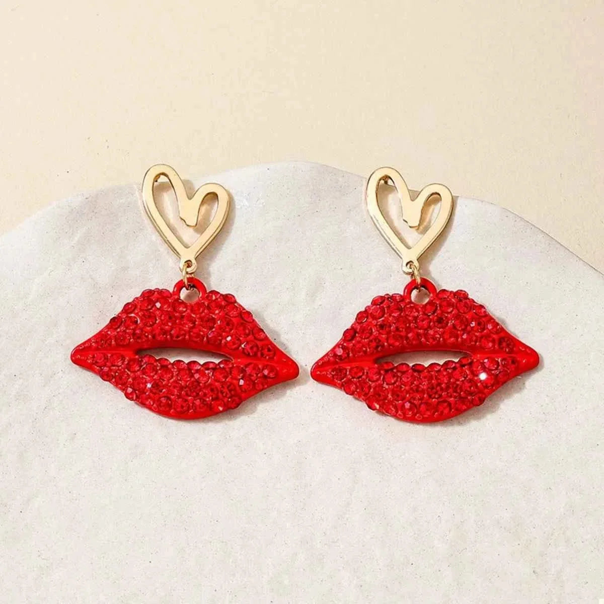 Rhinestone Lip Earrings and Necklace Jewelry Set