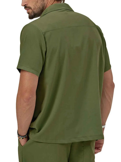 Men's Plus Size Button Up Short Sleeve Shirt and Shorts Set