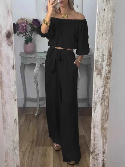 Full Size Off-Shoulder Top and Pants Set Plus Size