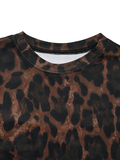 豹紋圓領上衣與半裙套裝