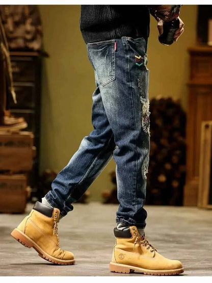 Men's Full Size Distressed Wash Slim Fit Jeans Plus Size